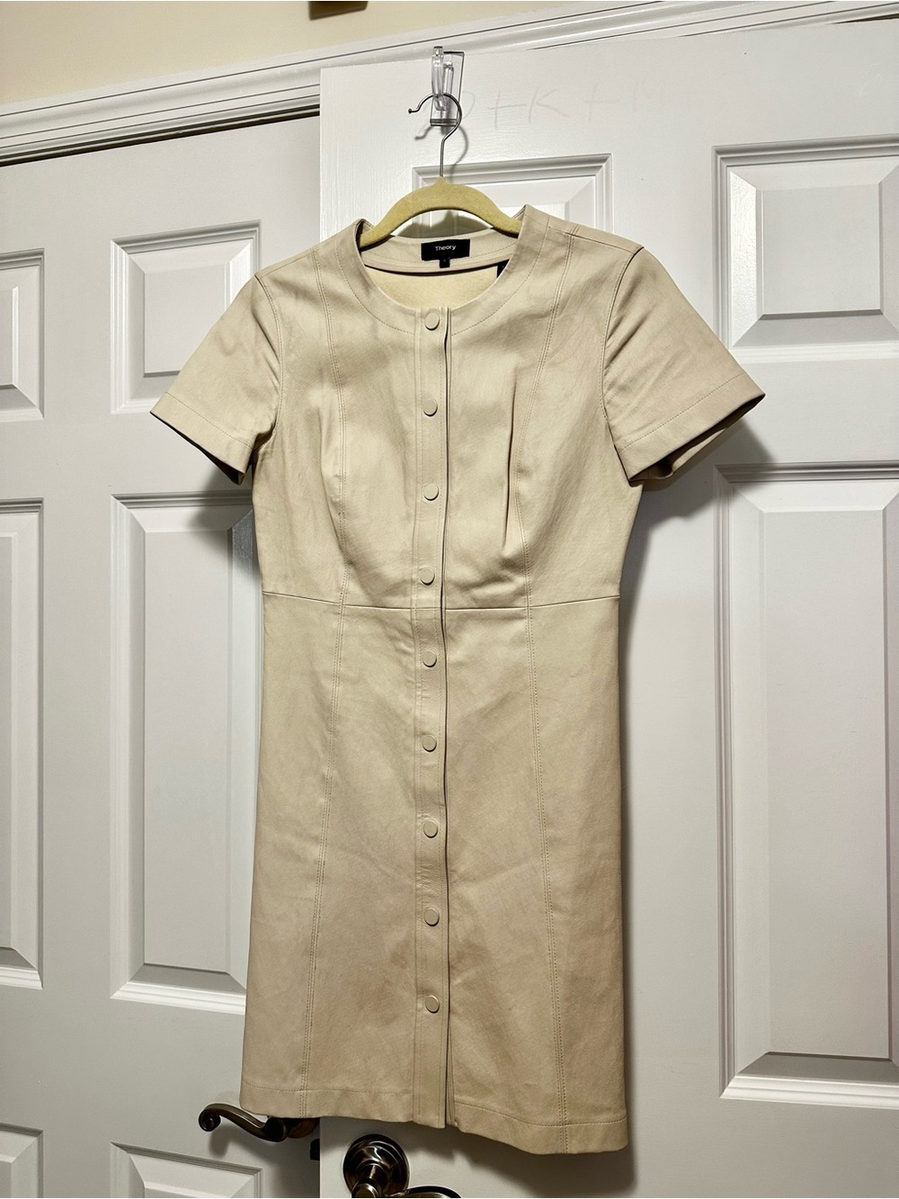 Theory  Lamb  leather Cream Button-Front Mini Dress